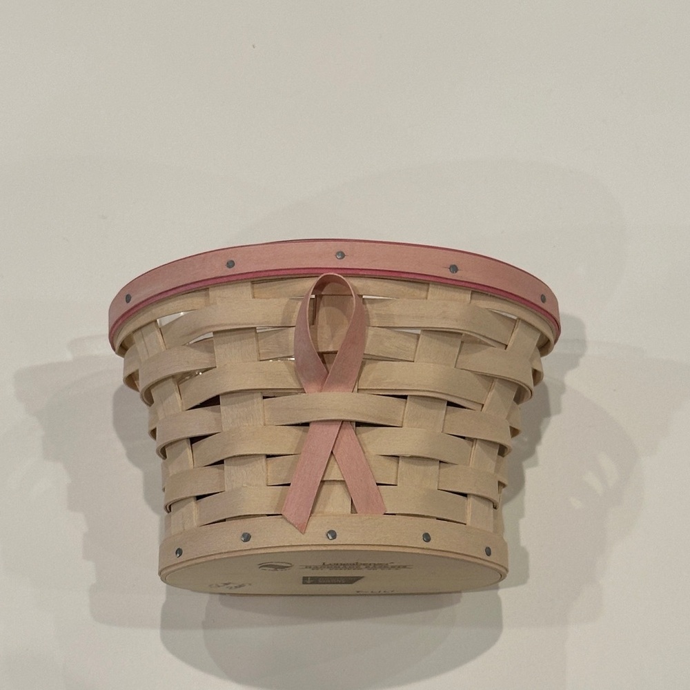 Longaberger Pink and Natural with Pink Ribbon Woven Basket
